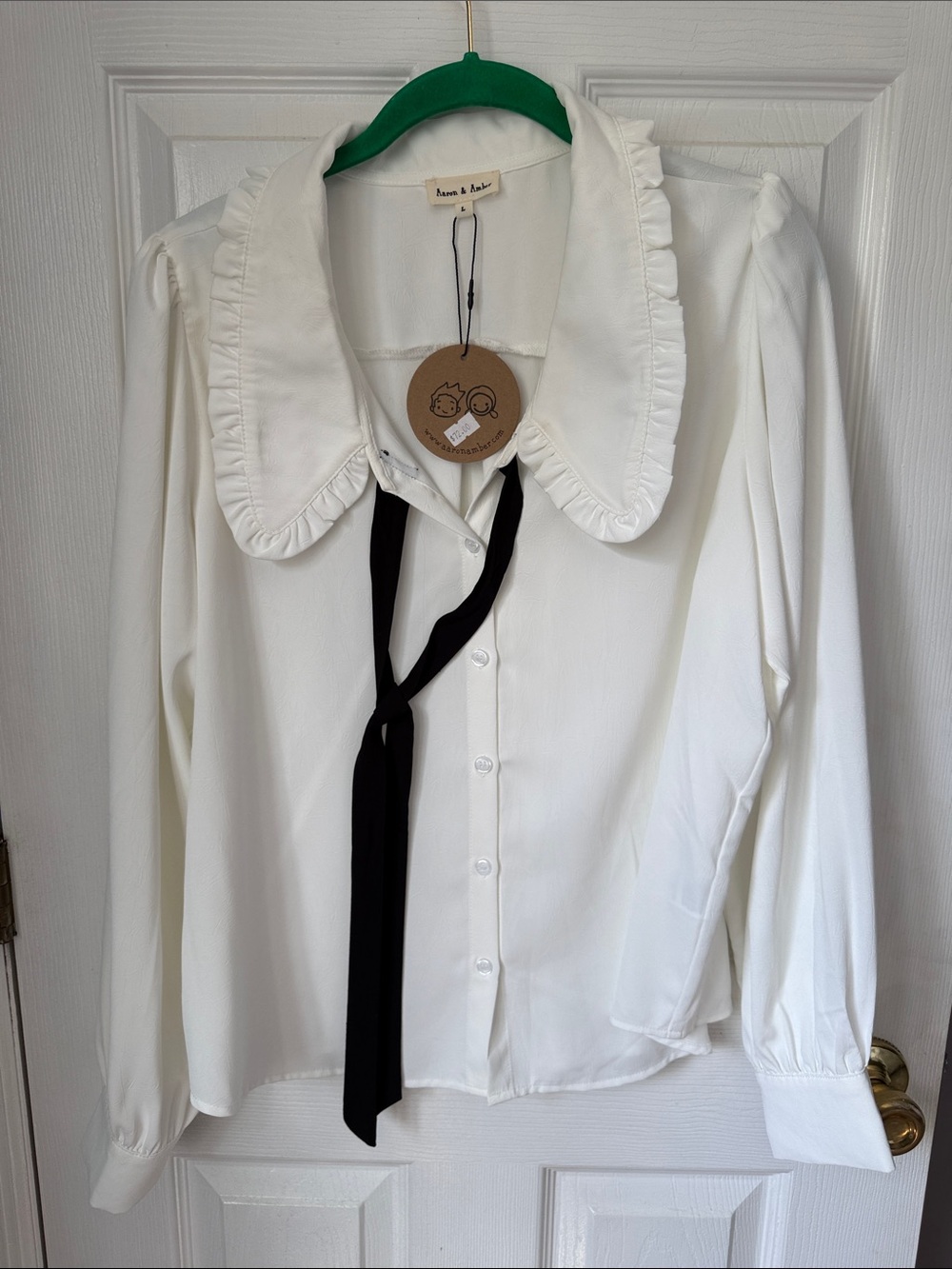 Anna & Ava Cream Ruffled Collar Tie-Neck Button Down Blouse